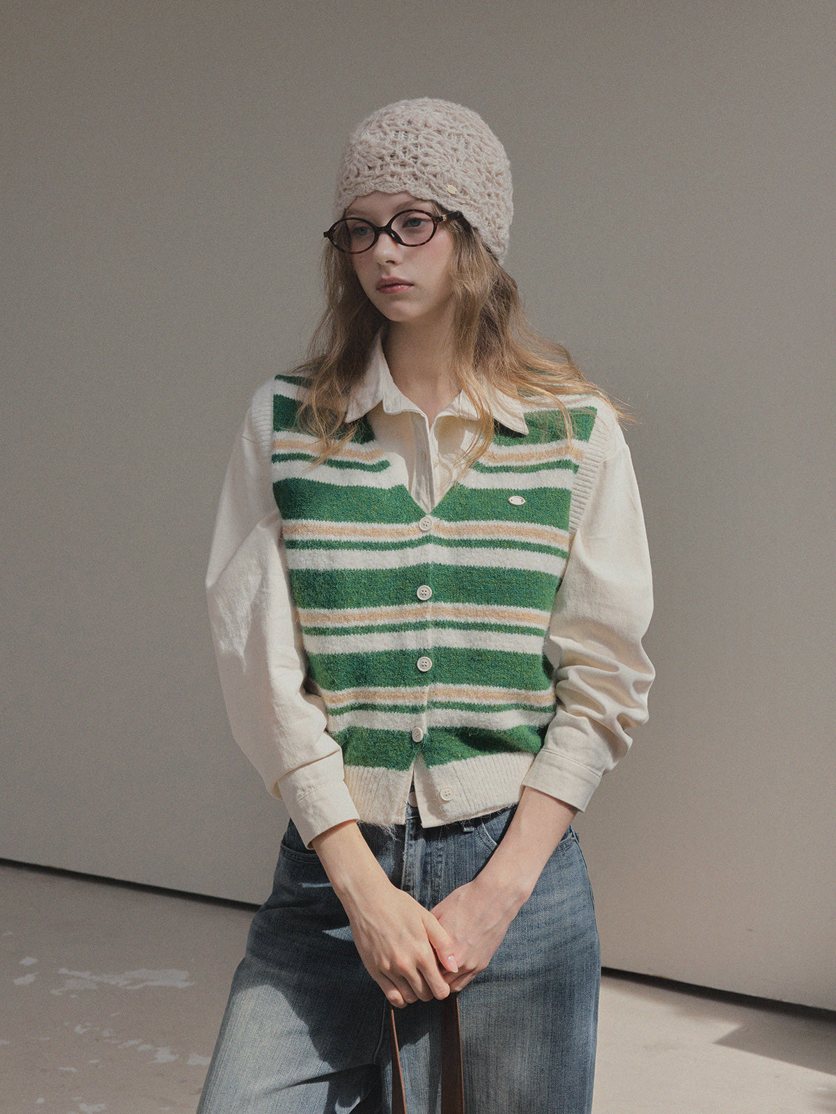 [TWEE] Enz Stripe Color-Block Knit Vest
