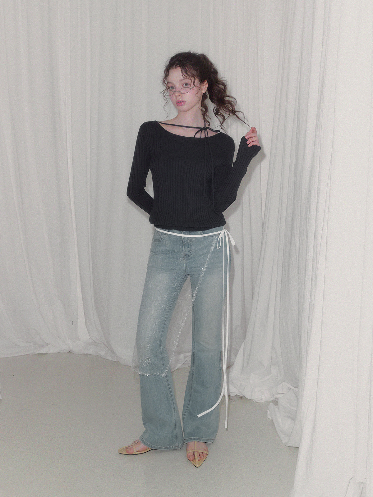 [TWEE] Lumen Strap Ribbed Long Sleeve Knit