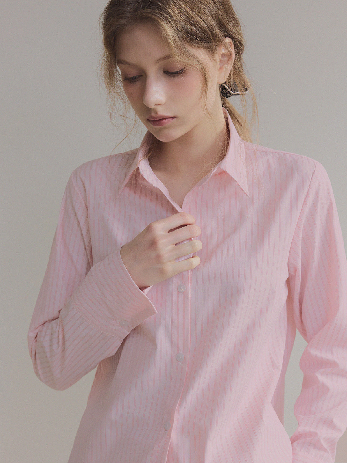 [TWEE] Hughes Stripe Cuffs Long-Sleeve Shirt
