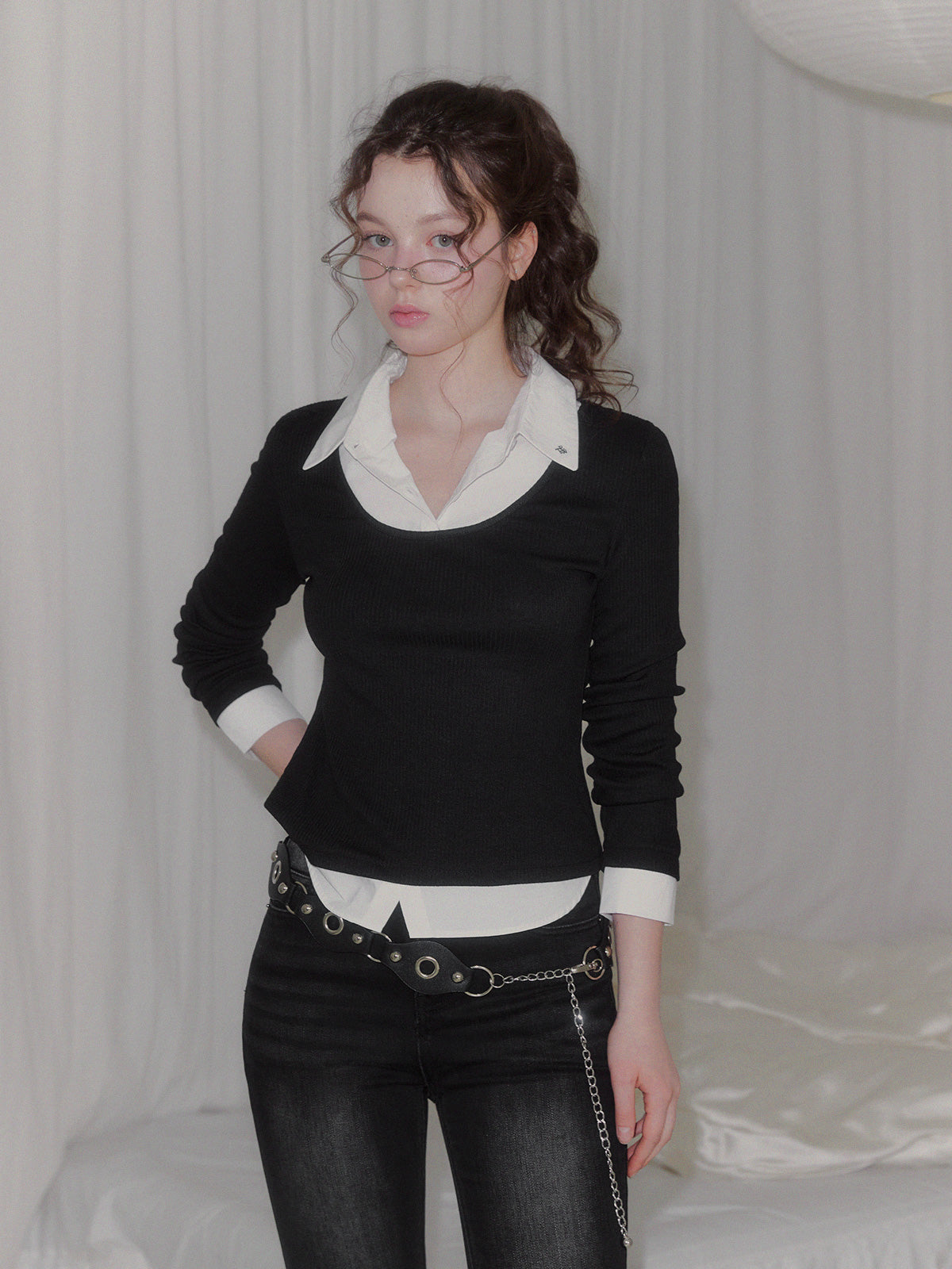 [TWEE] Ellen contrast rib long sleeve t-