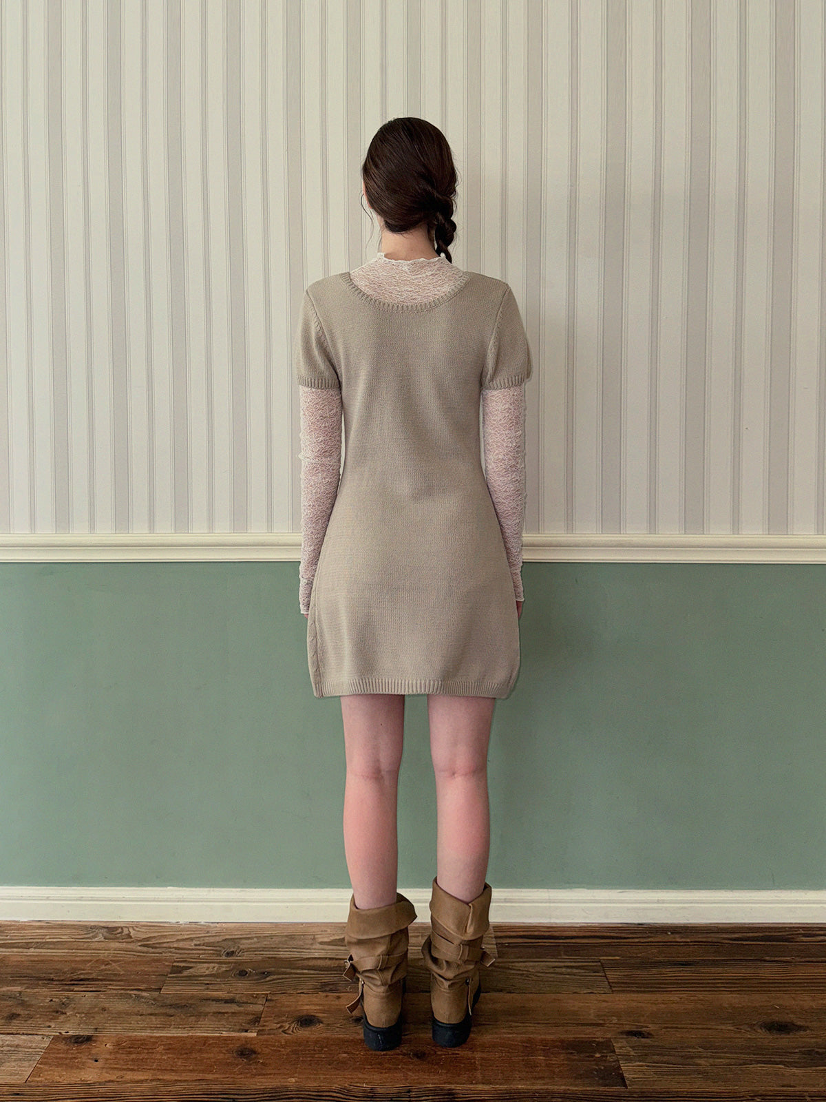 [TWEE] Eton Knit Short-Sleeve Mini Dress (Strap Set)