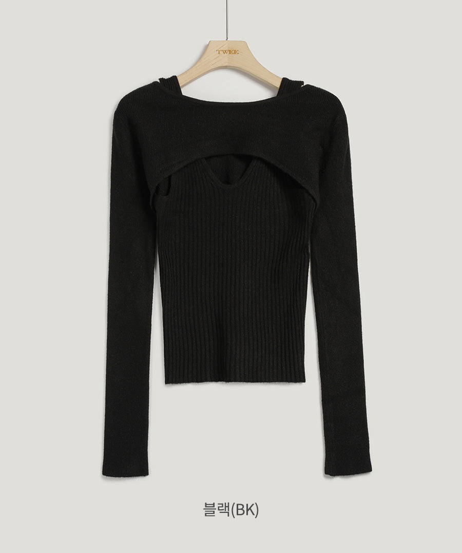 [TWEE] Regin Cut-Out Bolero Layered Knit