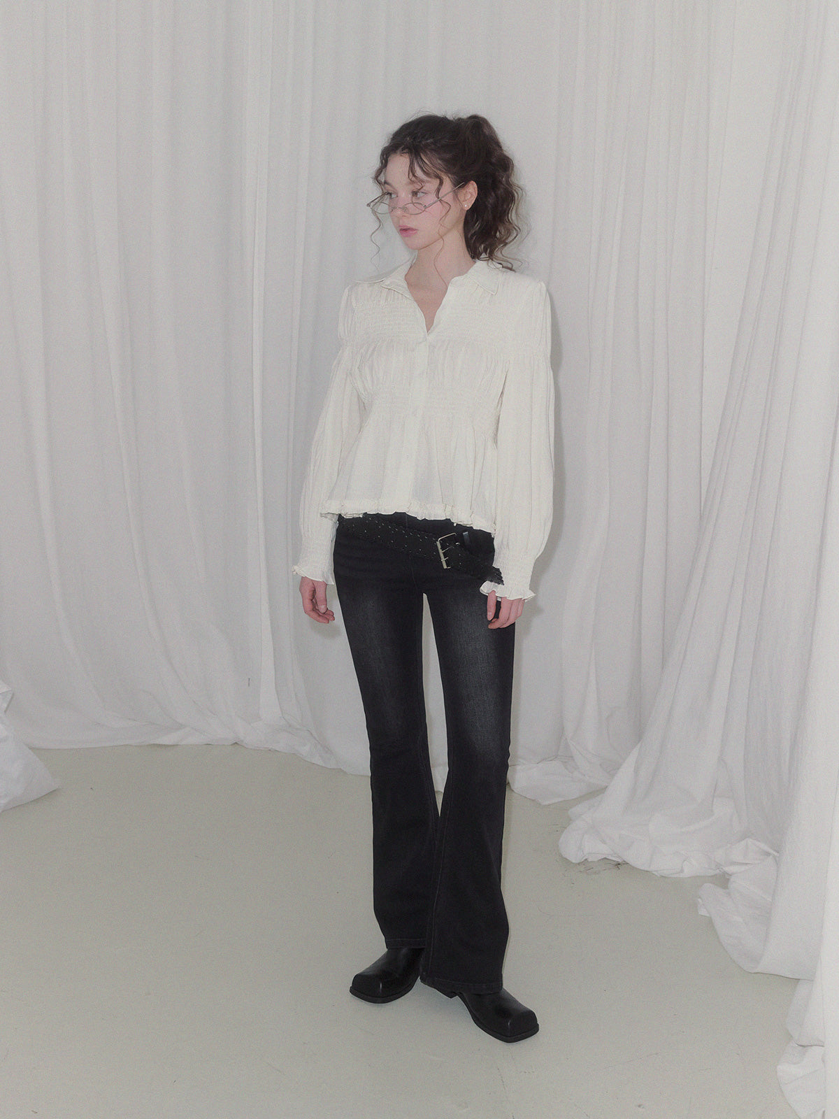 [TWEE] Riphos Wrinkle Long Sleeve Shirt Blouse