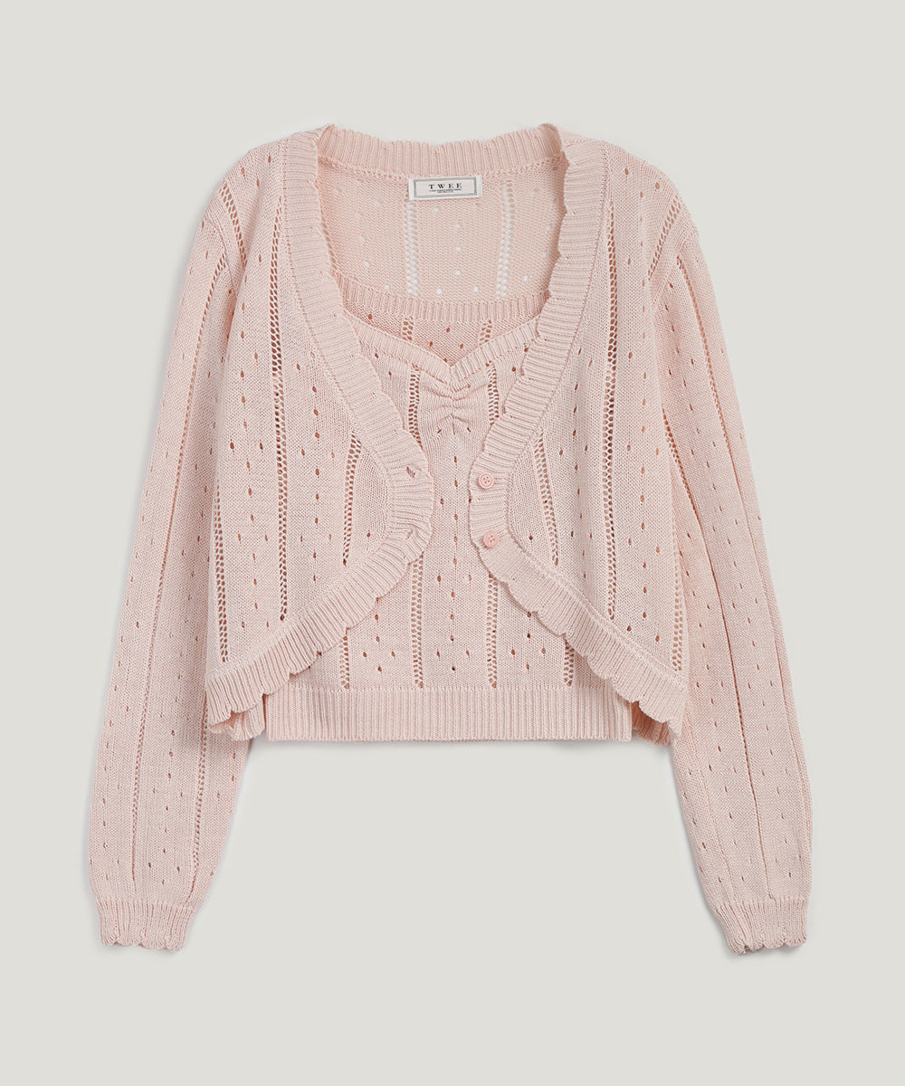 [TWEE] Zden Scatch Punching Knit Tank Cardigan Set