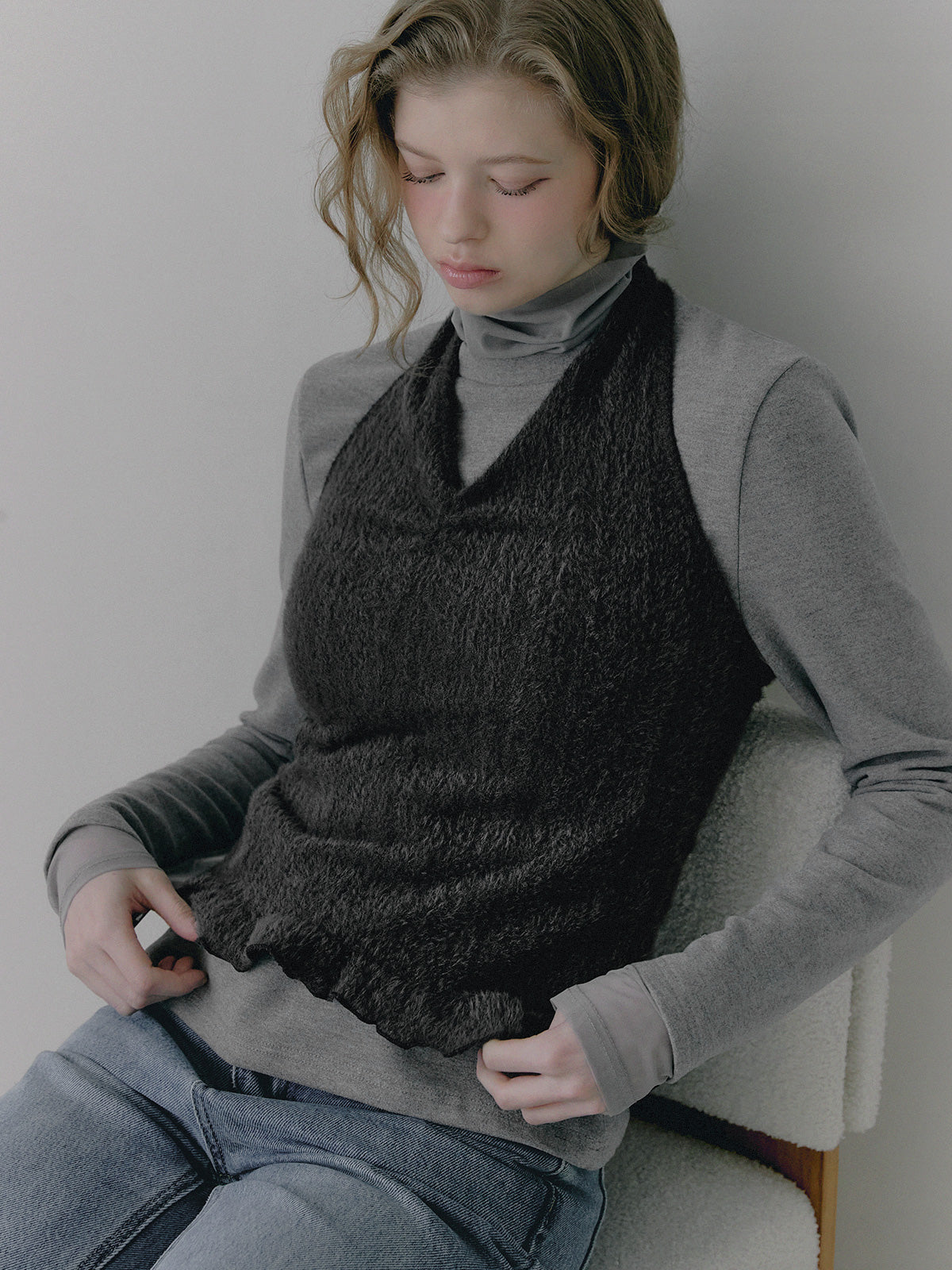 [TWEE] Áo Bustier Dây Yếm Họa Tiết Boucle Có Viền Xếp Ly