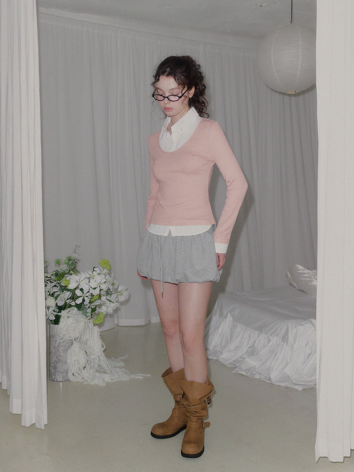 [TWEE] Ellen contrast rib long sleeve t-