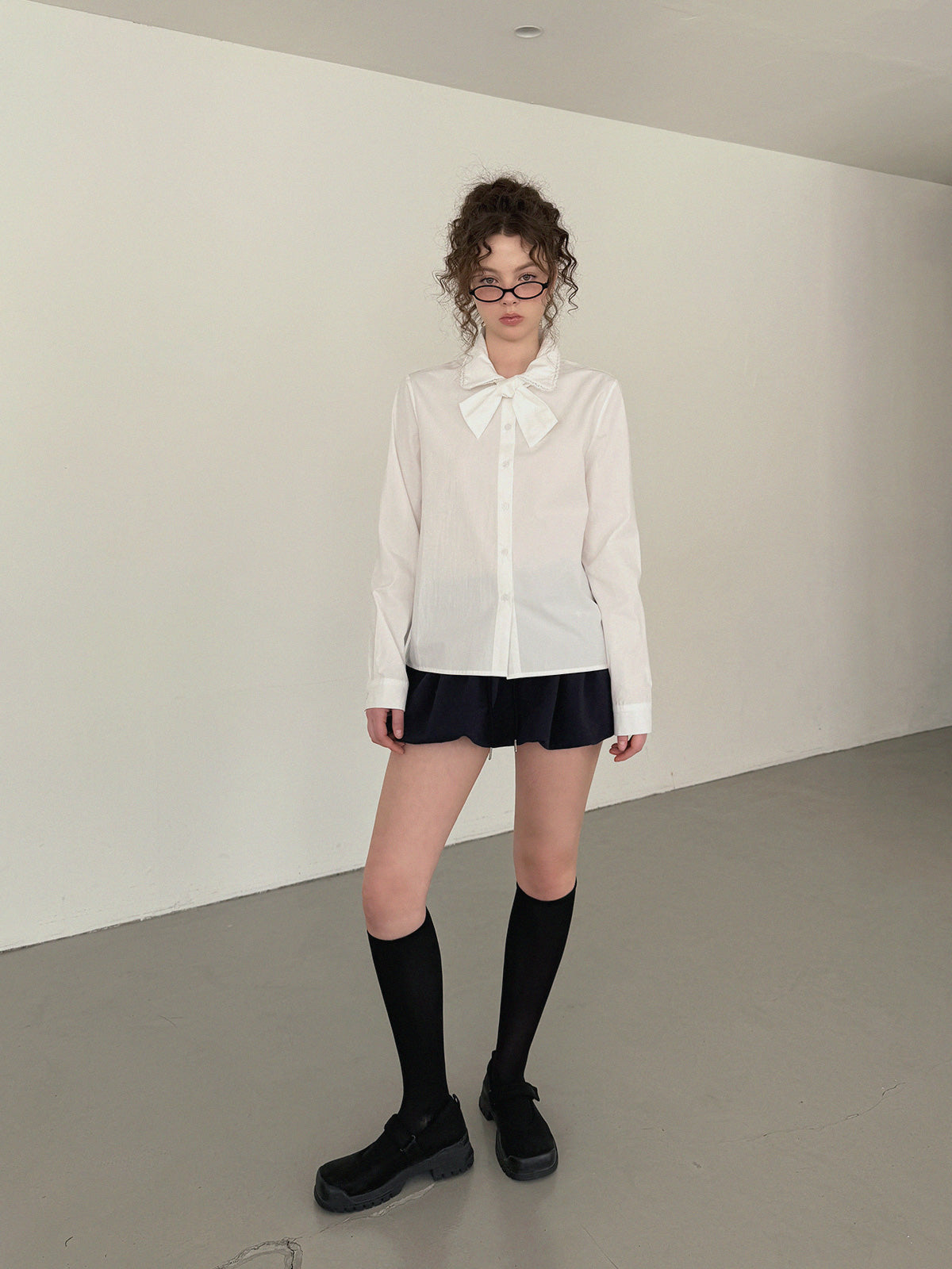 [TWEE] Pico Lace Long-Sleeve Shirt Blouse (Strap Set)