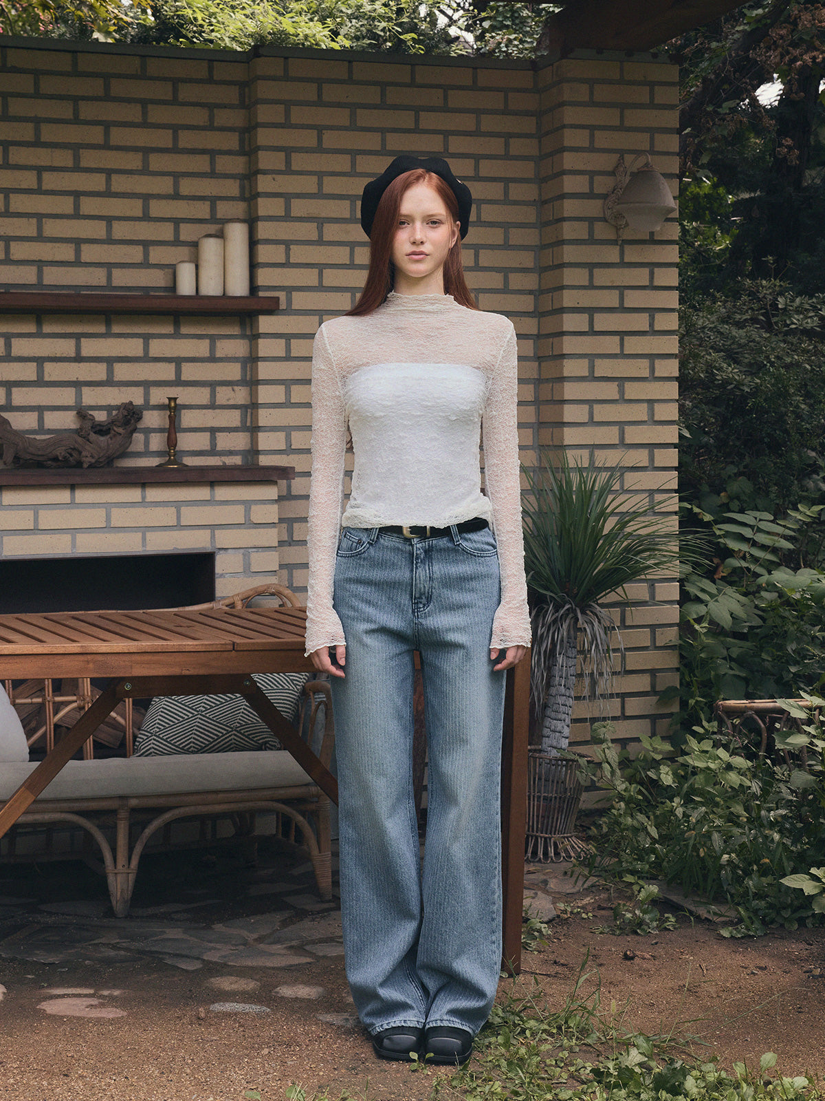 【TWEE】Wooden Sheer Wrinkle Long-Sleeve T-Shirt