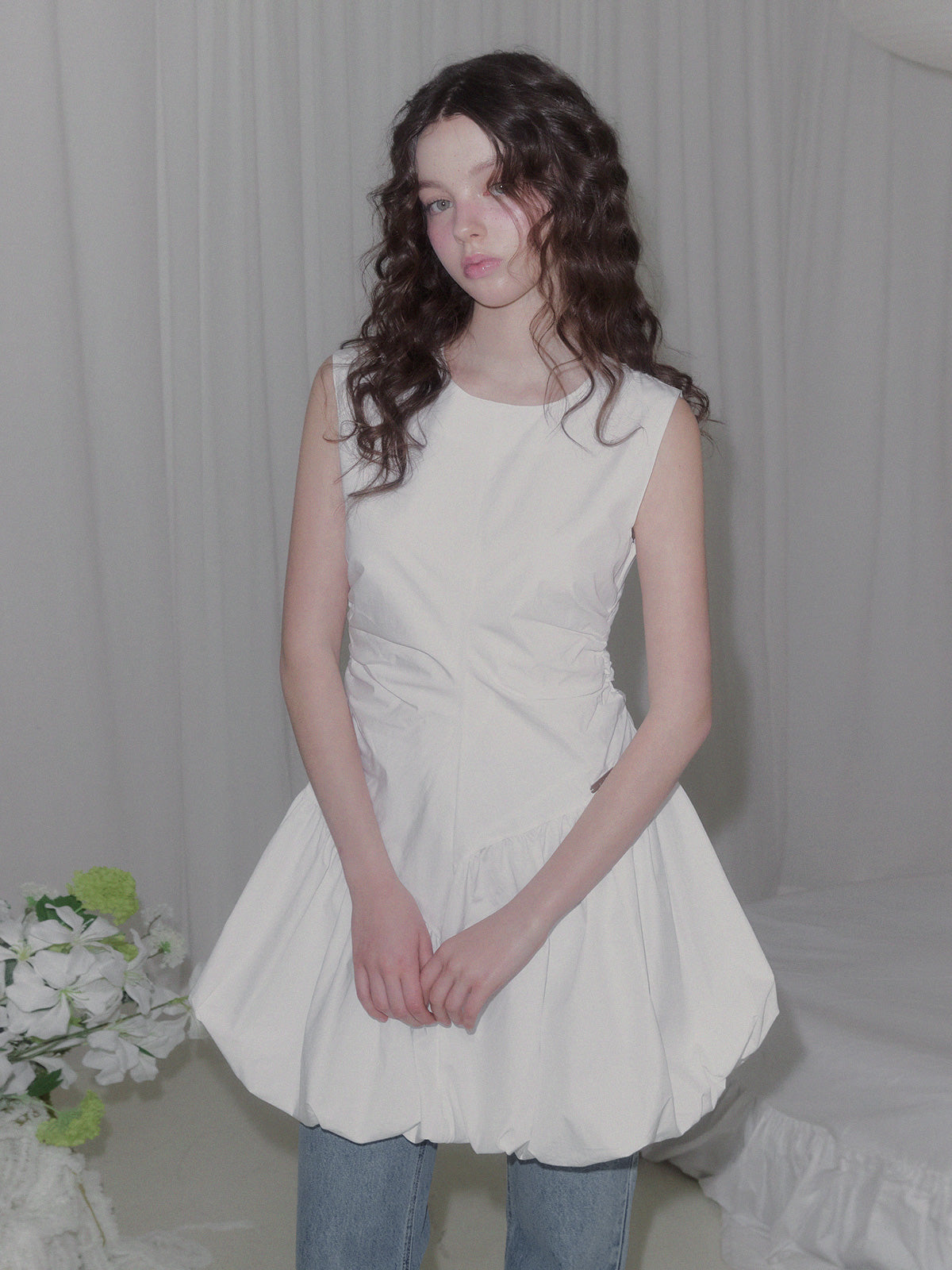 [TWEE] Benck Nylon Shirring Balloon Mini Dress