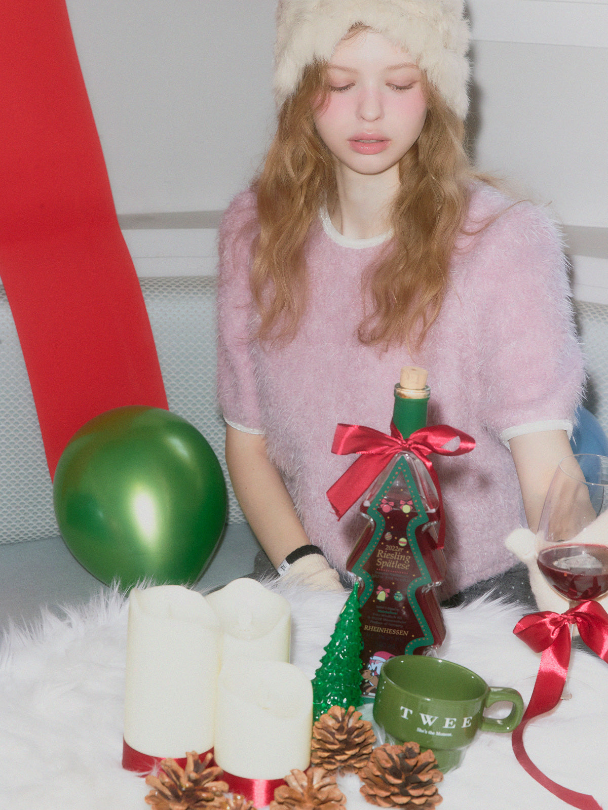 [TWEE] Moco boucle puff short-sleeve blouse