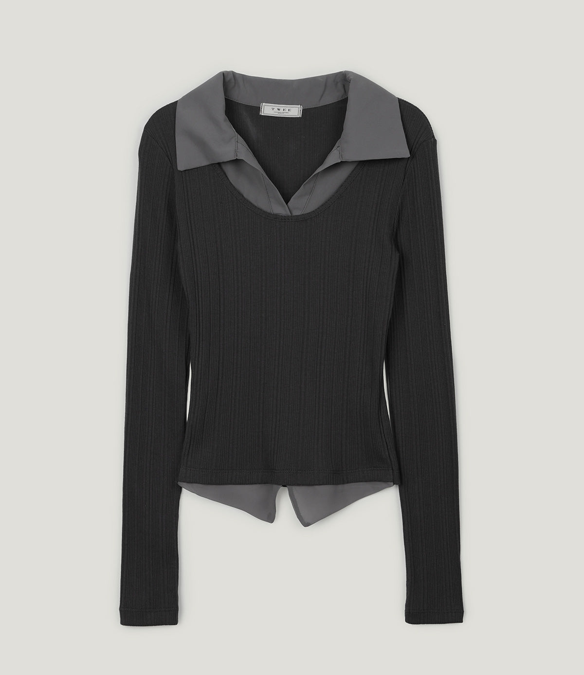 [TWEE] Revel sheer collar rib long sleeve t-shirt