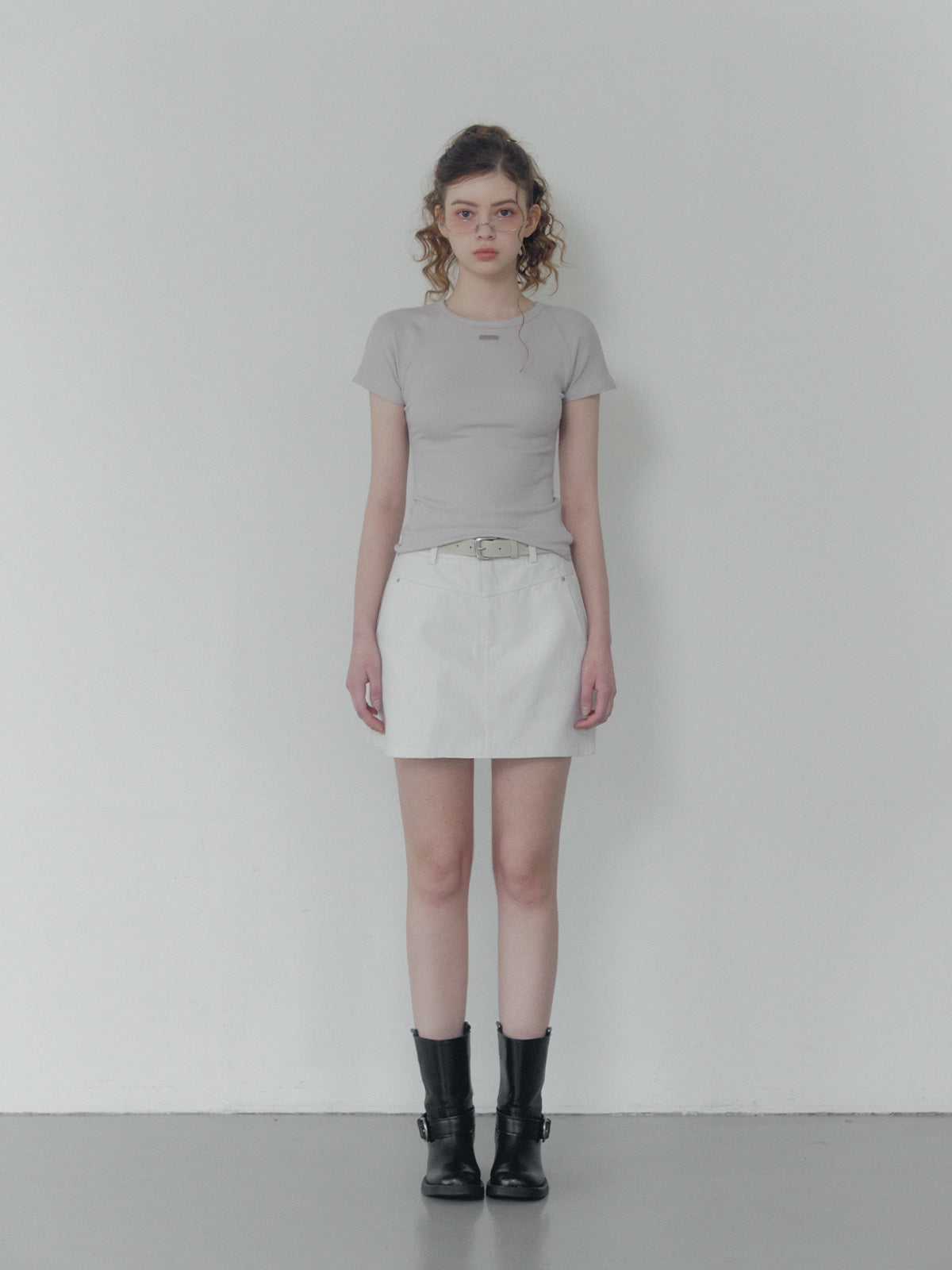 [TWEE] Jeden rivet panel cotton mini skirt (belt set)