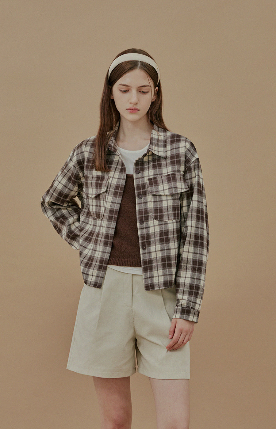 [TWEE] Delia Check Pocket Crop Shirt