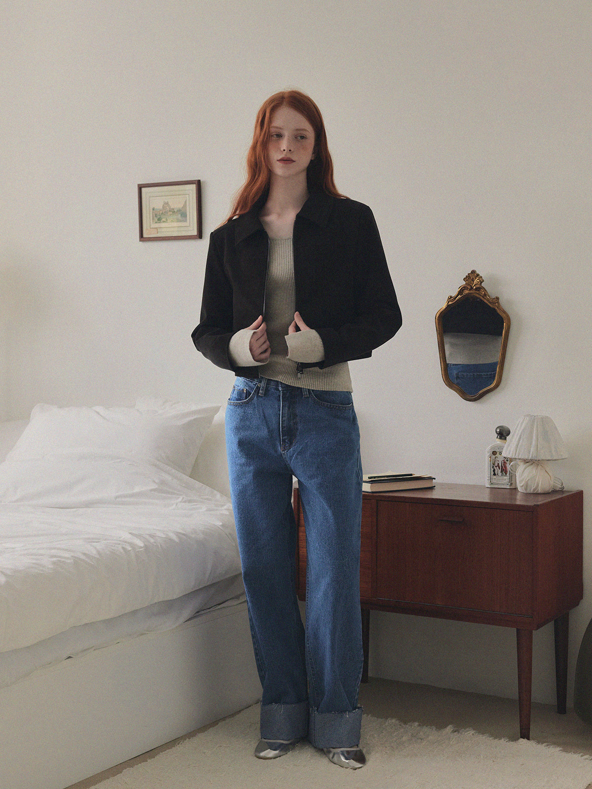 【TWEE】Itto Leather Crop Jacket [Suede/ Leather]