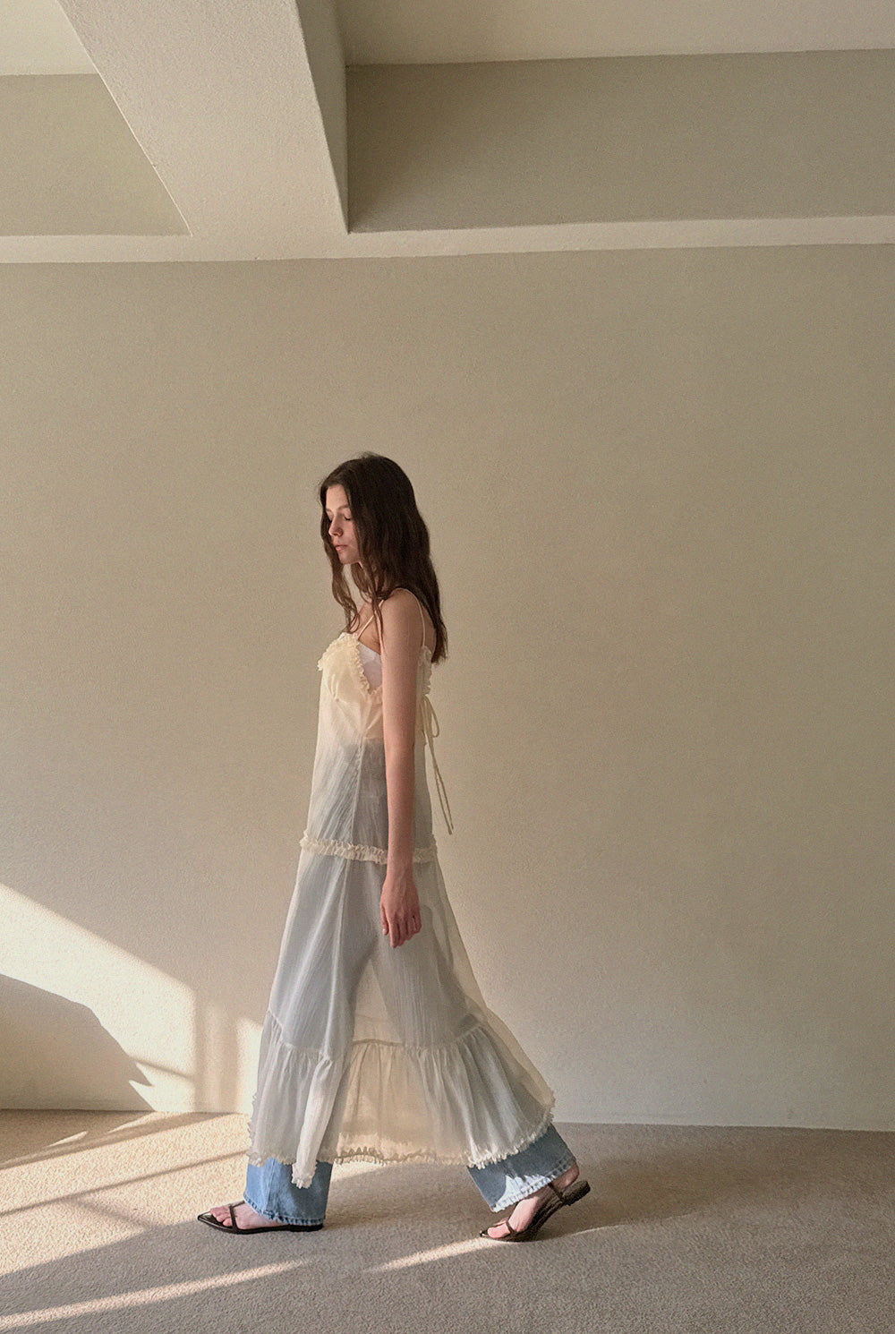 [TWEE] Mille See-Through Frill Sleeveless Long Dress