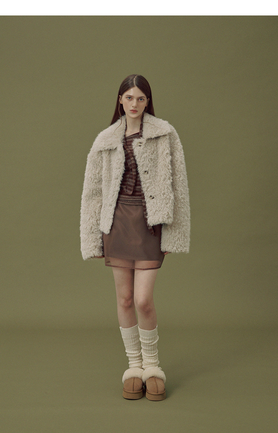 [TWEE] Buard Shearling Collar Fur Jacket