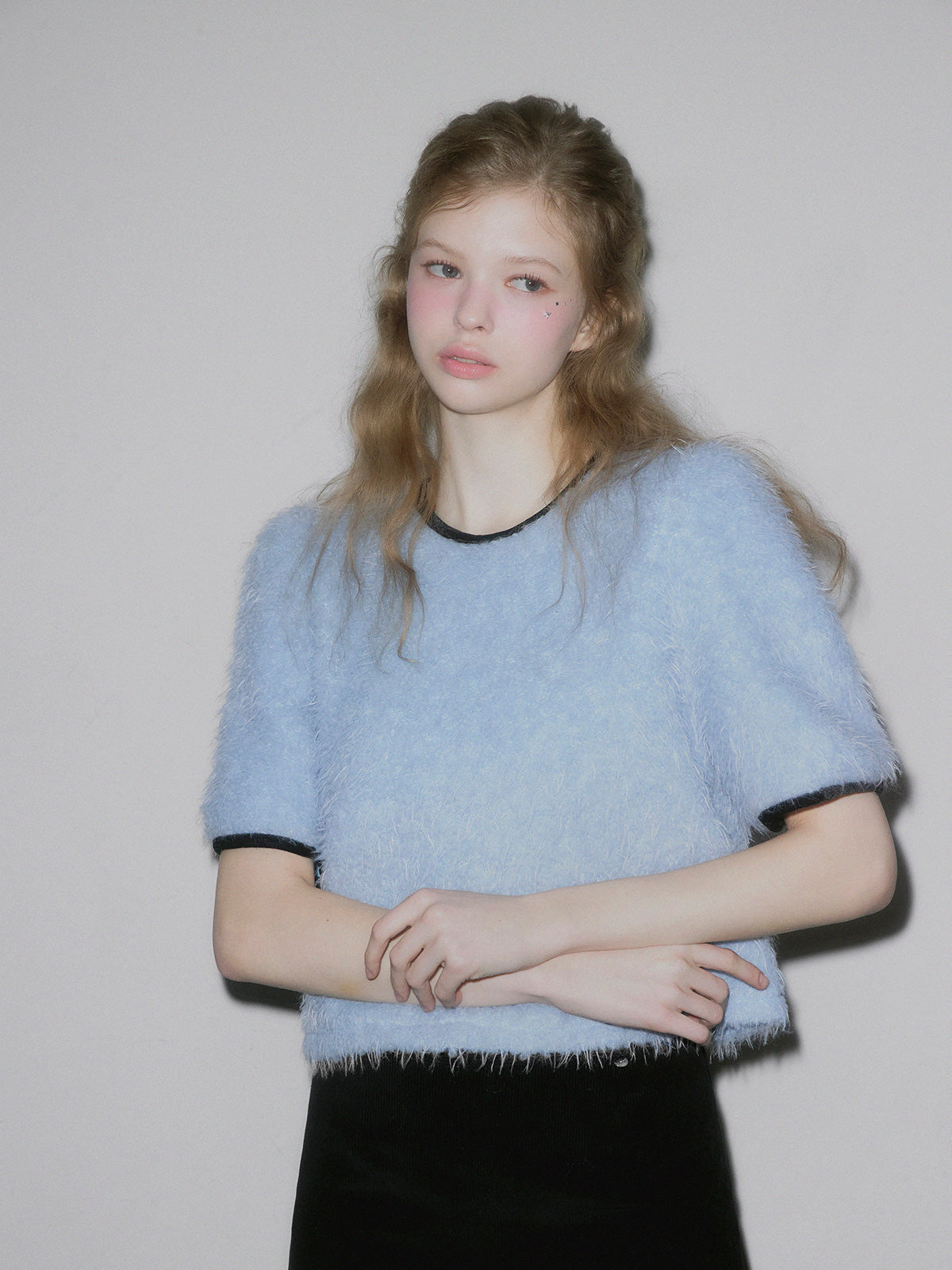 [TWEE] Moco boucle puff short-sleeve blouse