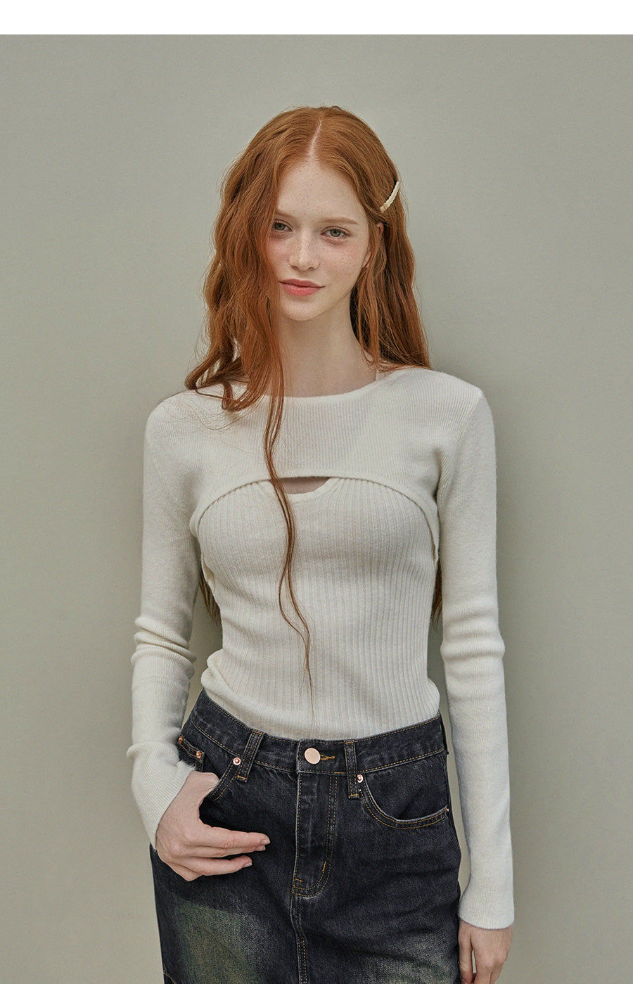 [TWEE] Regin Cut-Out Bolero Layered Knit