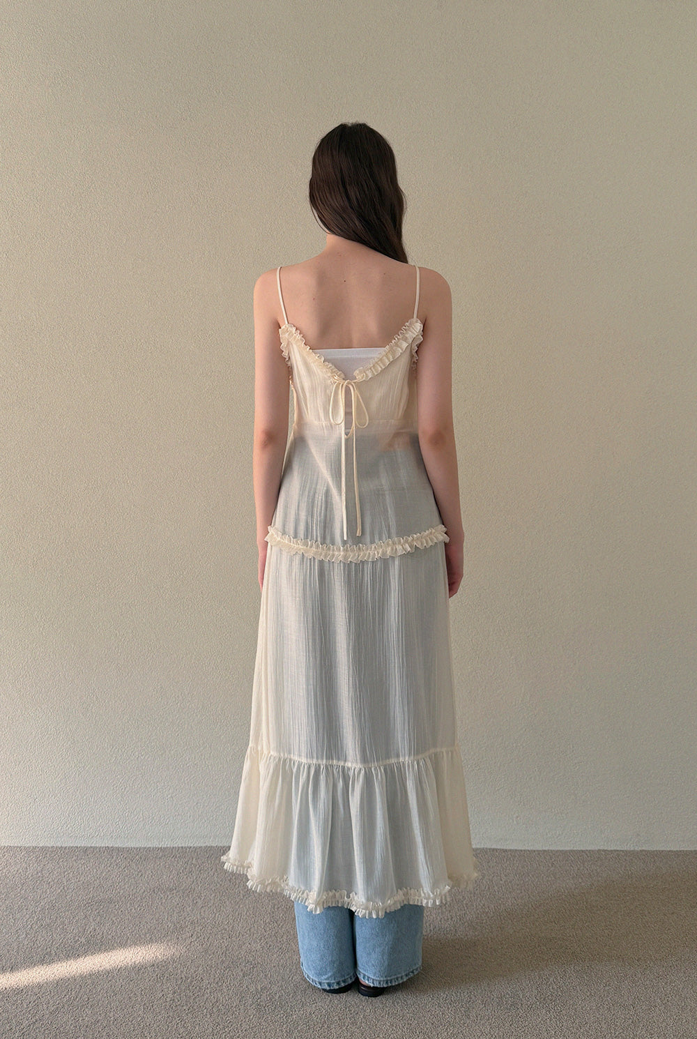 [TWEE] Mille See-Through Frill Sleeveless Long Dress