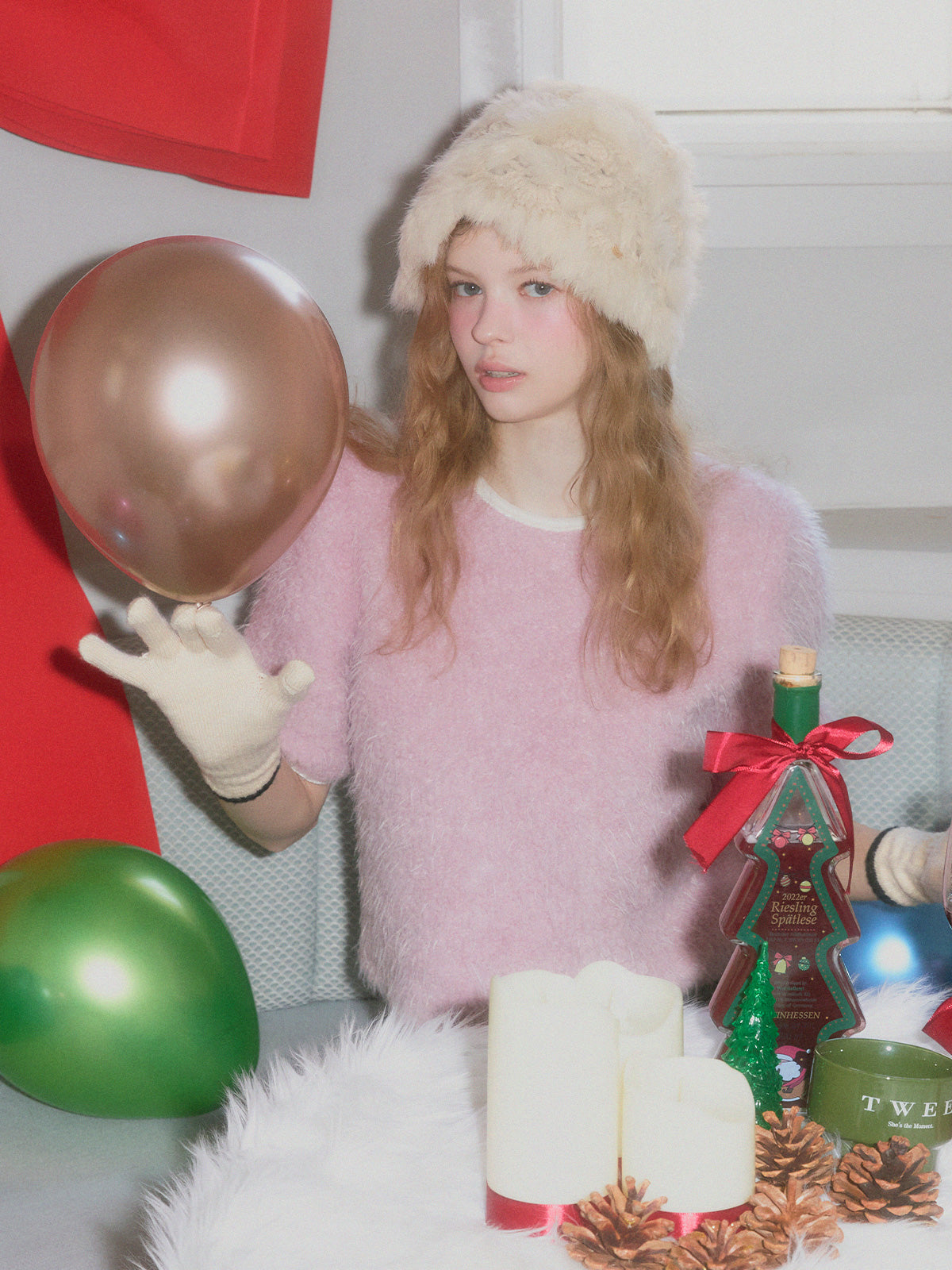 [TWEE] Moco boucle puff short-sleeve blouse