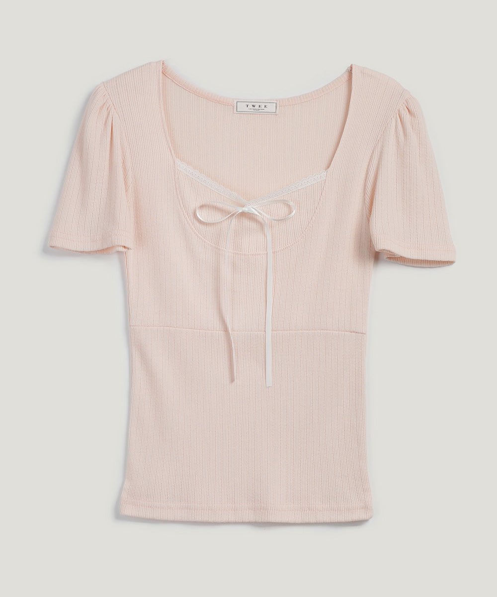 [TWEE] Lecheux T-shirt à manches courtes avec nœud et lacets