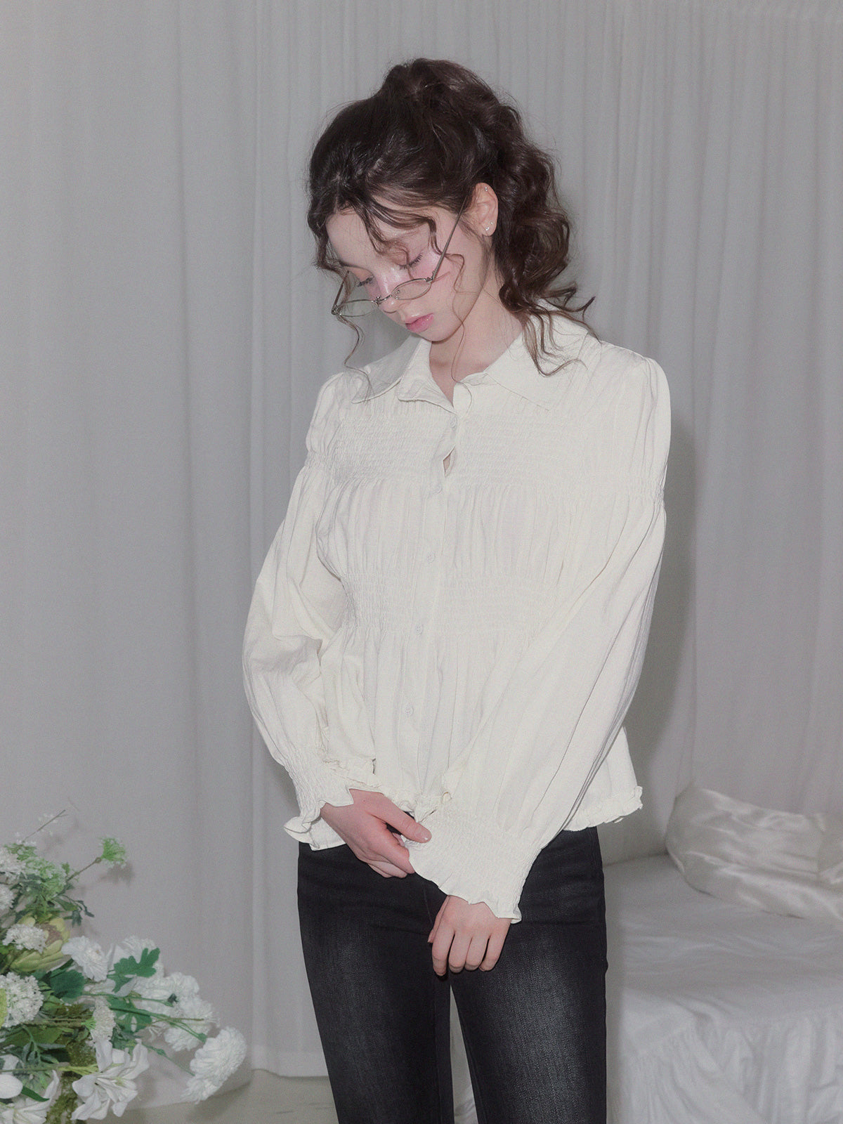 [TWEE] Riphos Wrinkle Long Sleeve Shirt Blouse