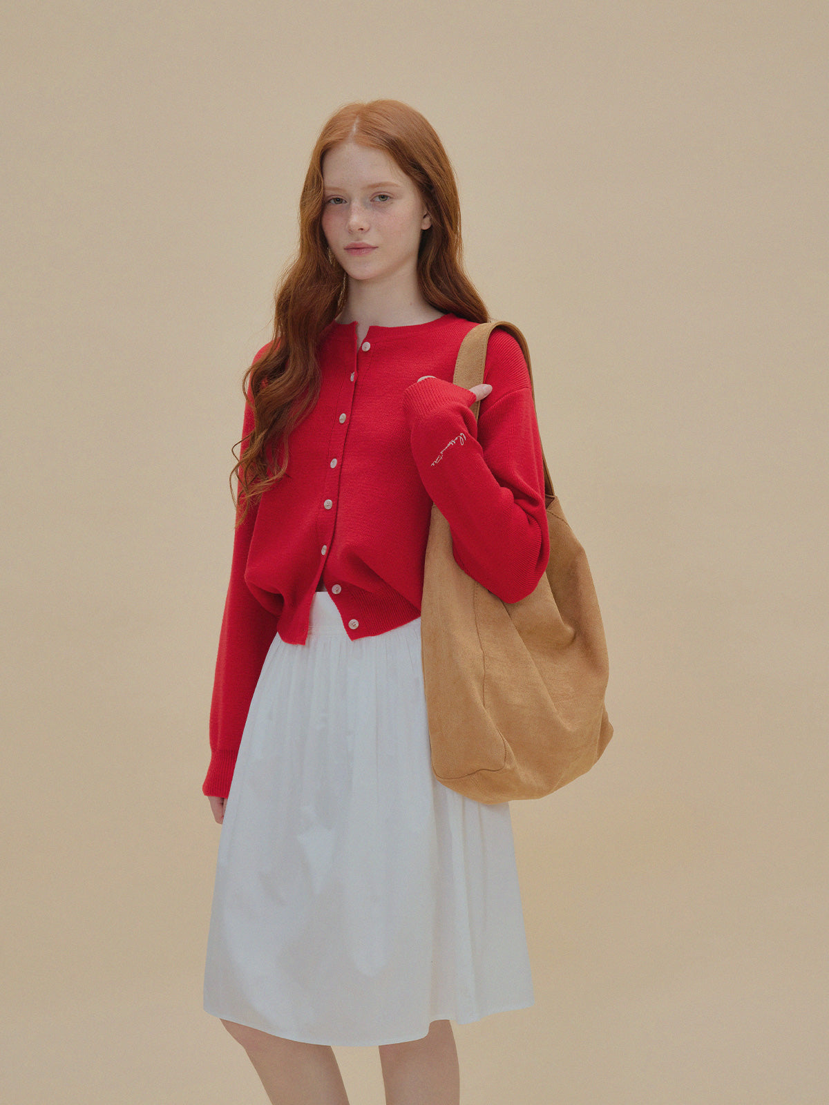 [TWEE] Shorty Embroidered Round Neck Long Sleeve Cardigan