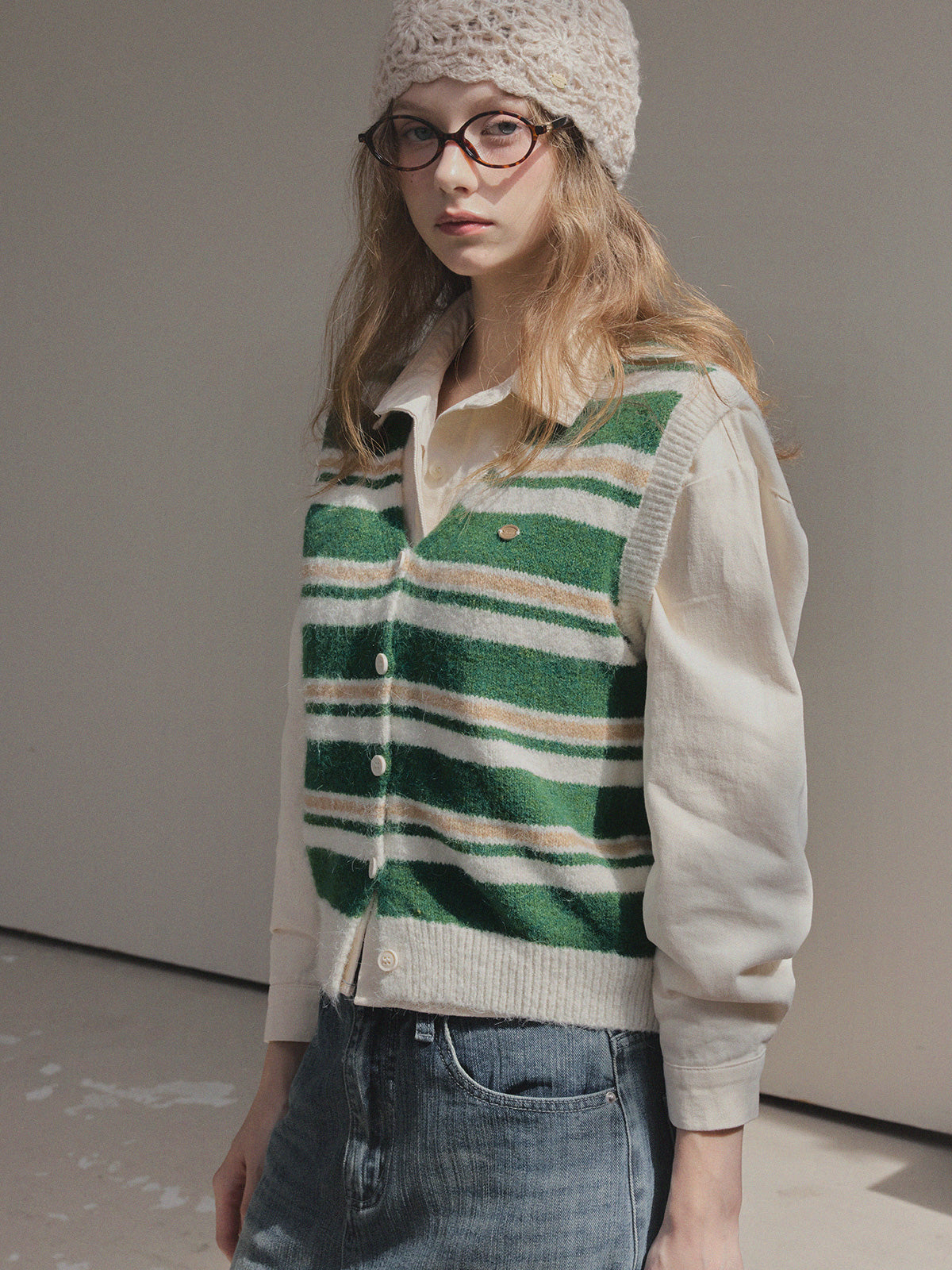 [TWEE] Enz Stripe Color-Block Knit Vest