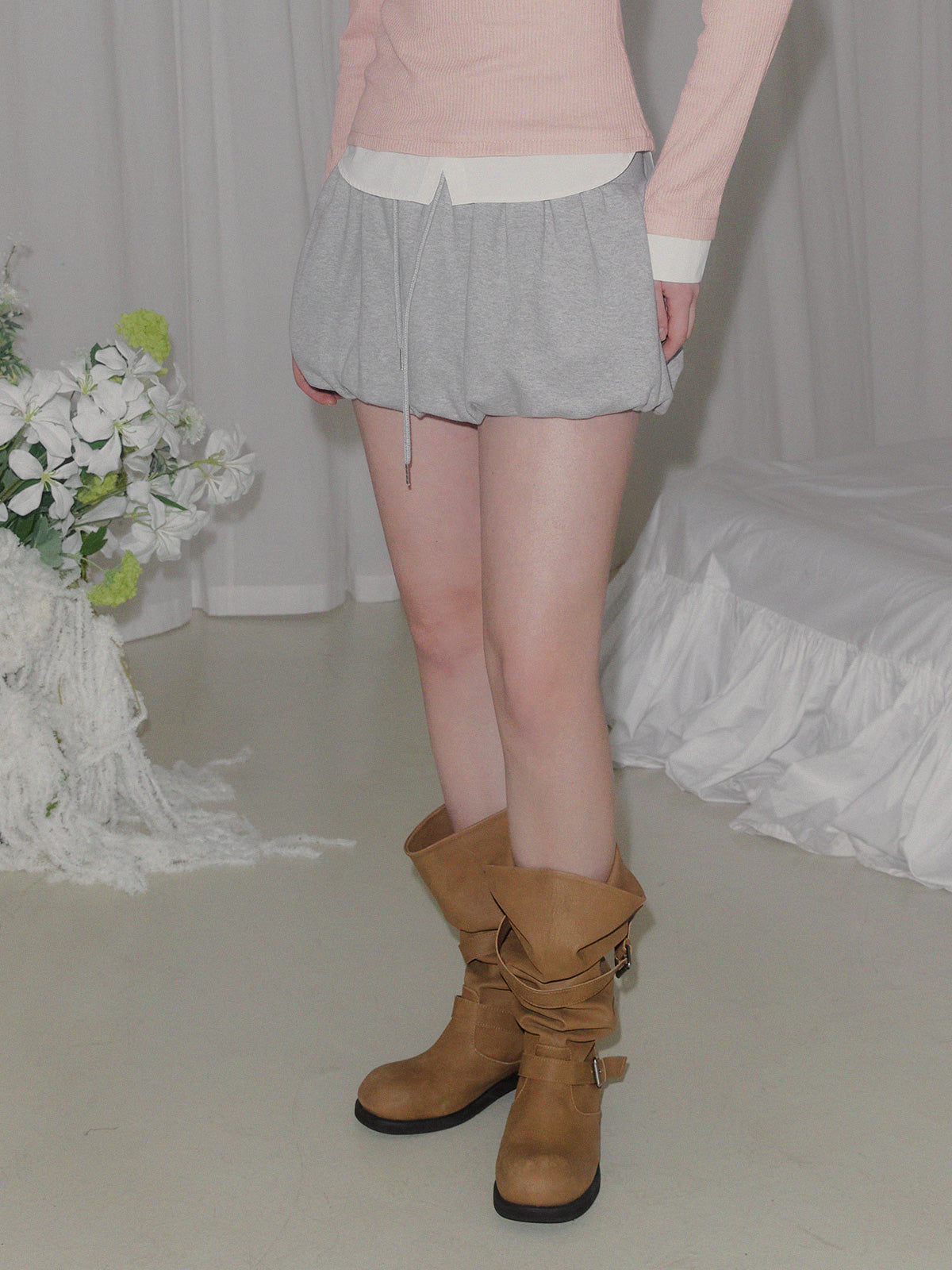 [TWEE] 朋克风大宽腰带泡泡廓形卫衣面料迷你裙