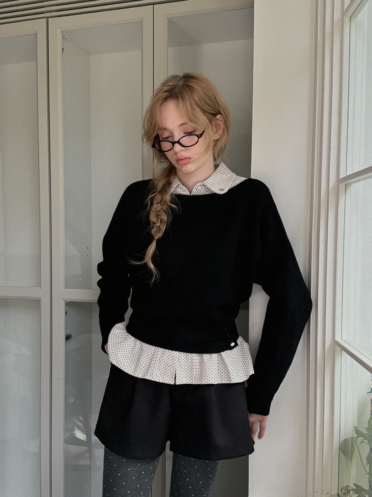 [TWEE] Itco Boatneck Waist Button Knit Top