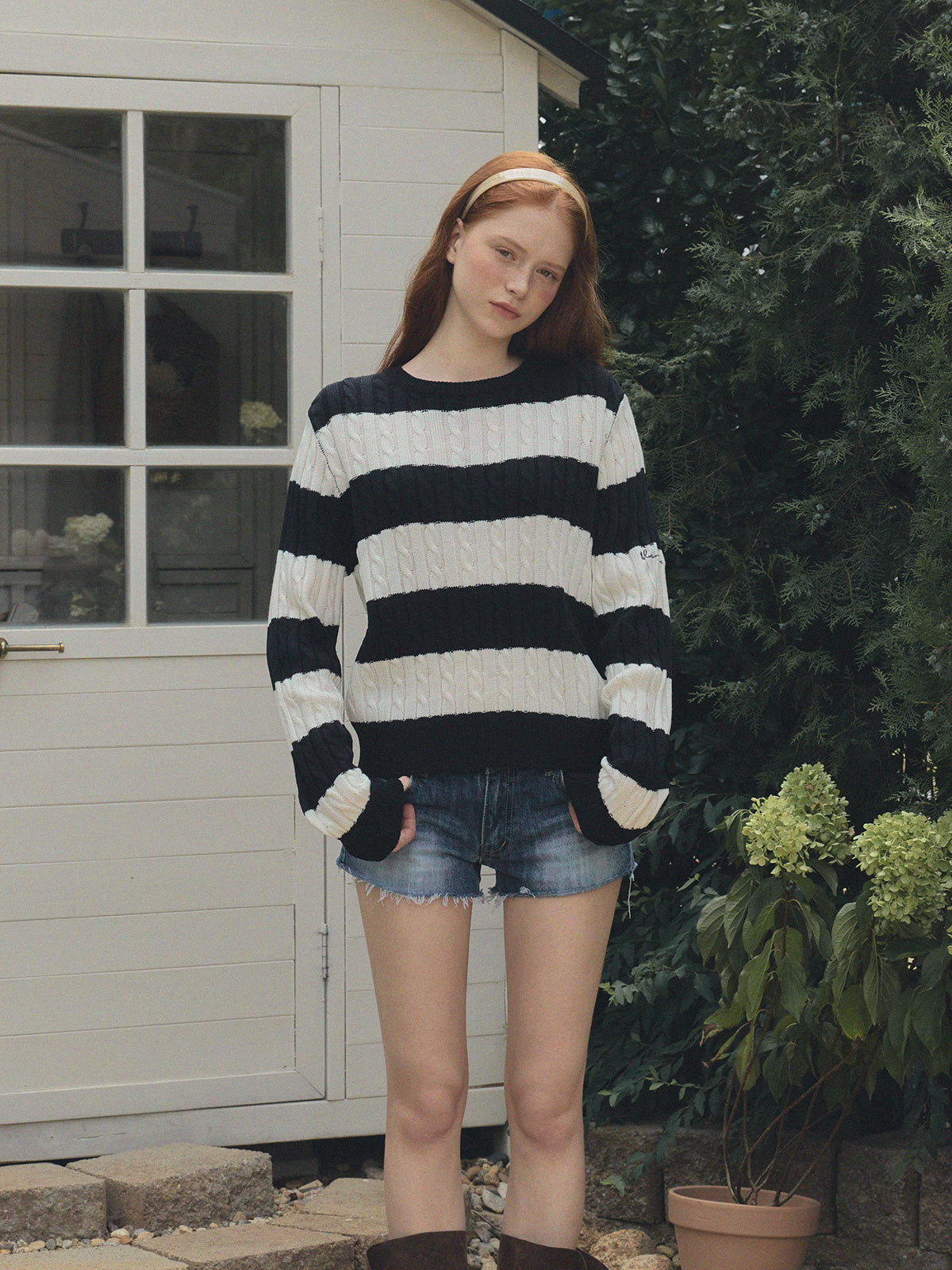 [TWEE] Fade Color-Block Stripe Long Sleeve Knit