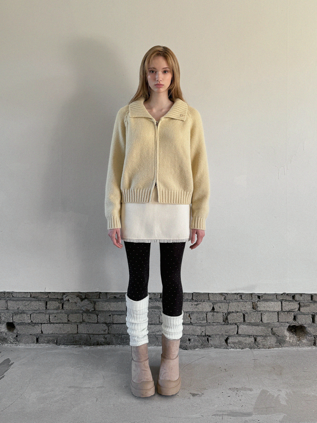 [TWEE] ディンプルパステルベーシックニットジップアップ