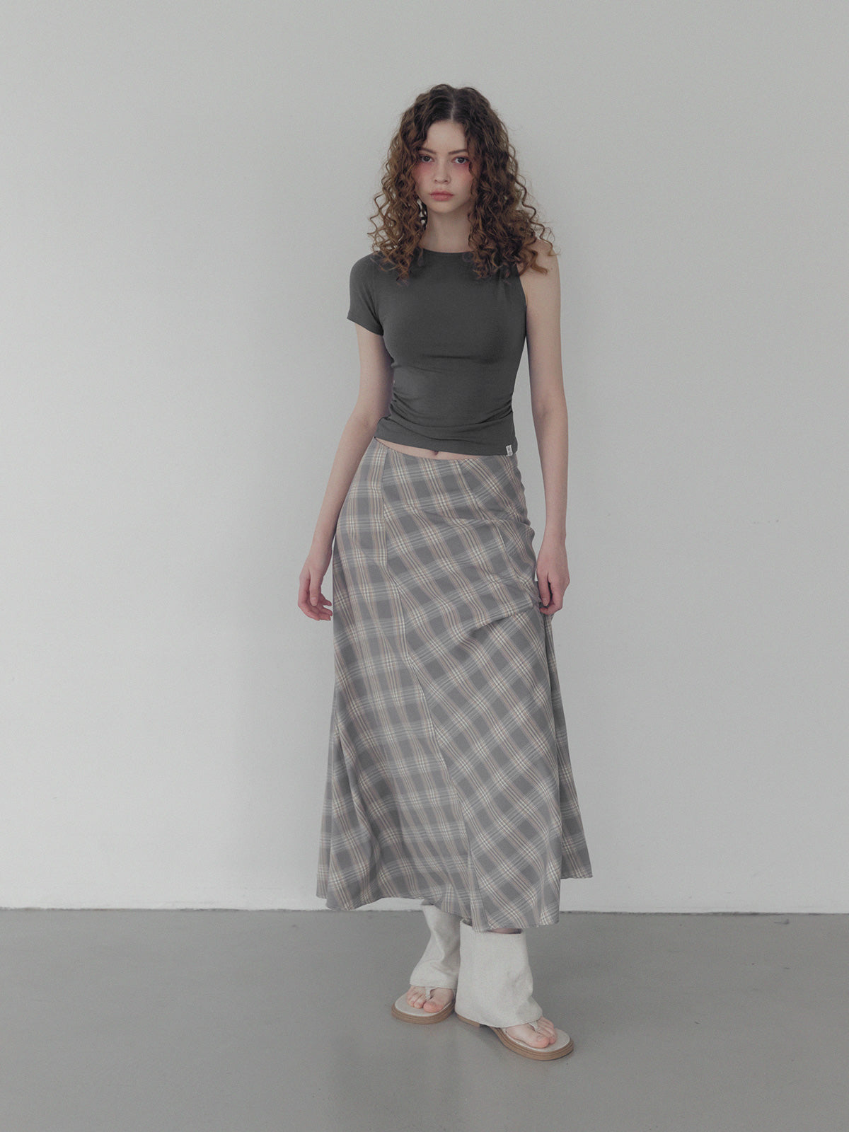 [TWEE] Fitz Check Maxi Long Skirt