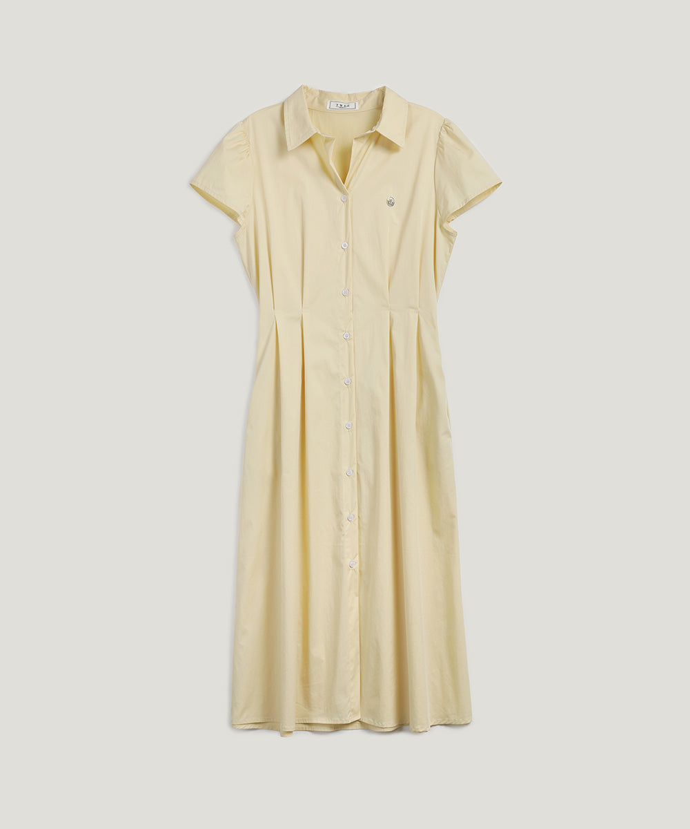[TWEE] Dvil Open Collar Pintuck Long Dress