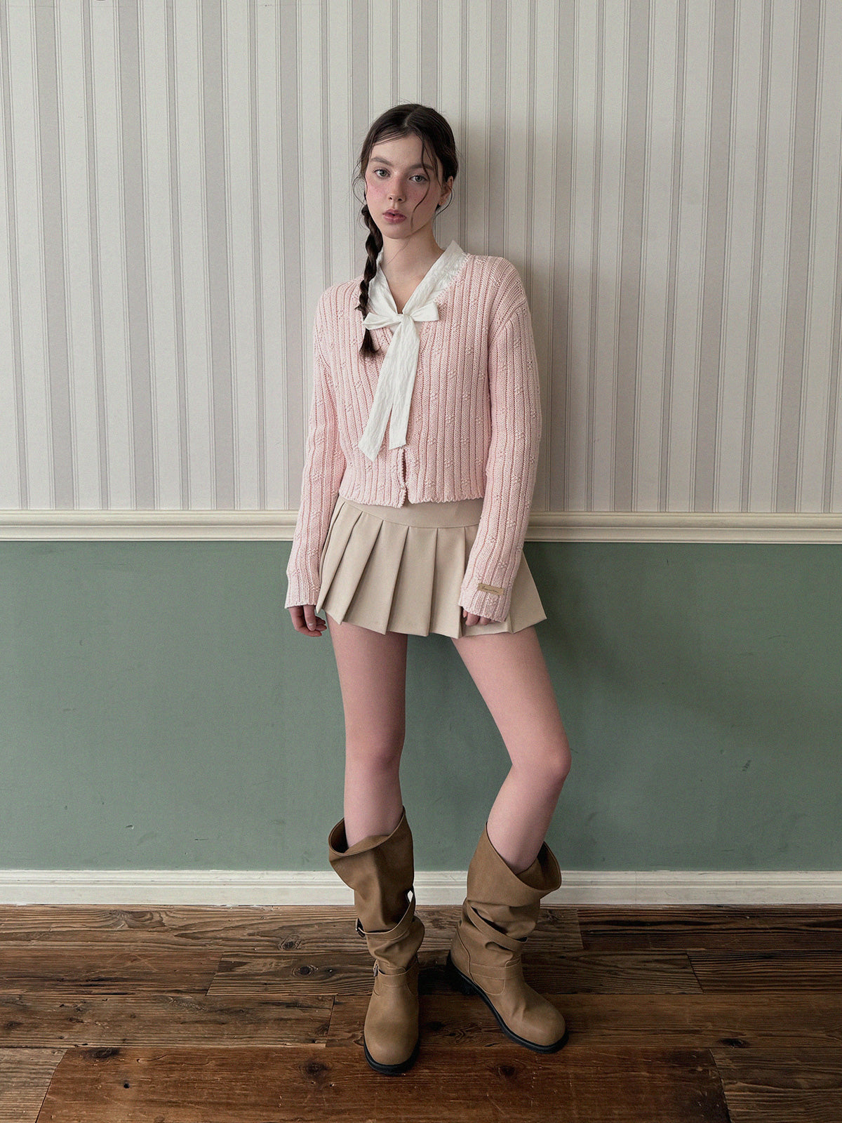 [TWEE] Hitt Pearl Chunky Knit Long-Sleeve Cardigan