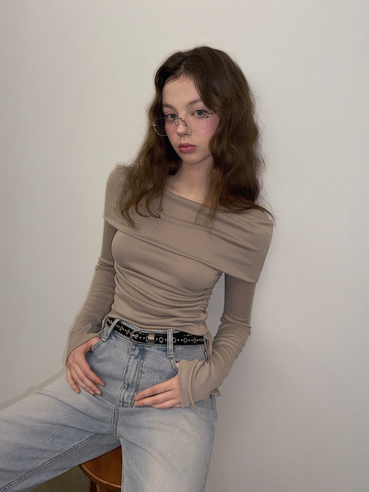 [TWEE] Dwin 2-Way Drape Strap Long Sleeve Tee