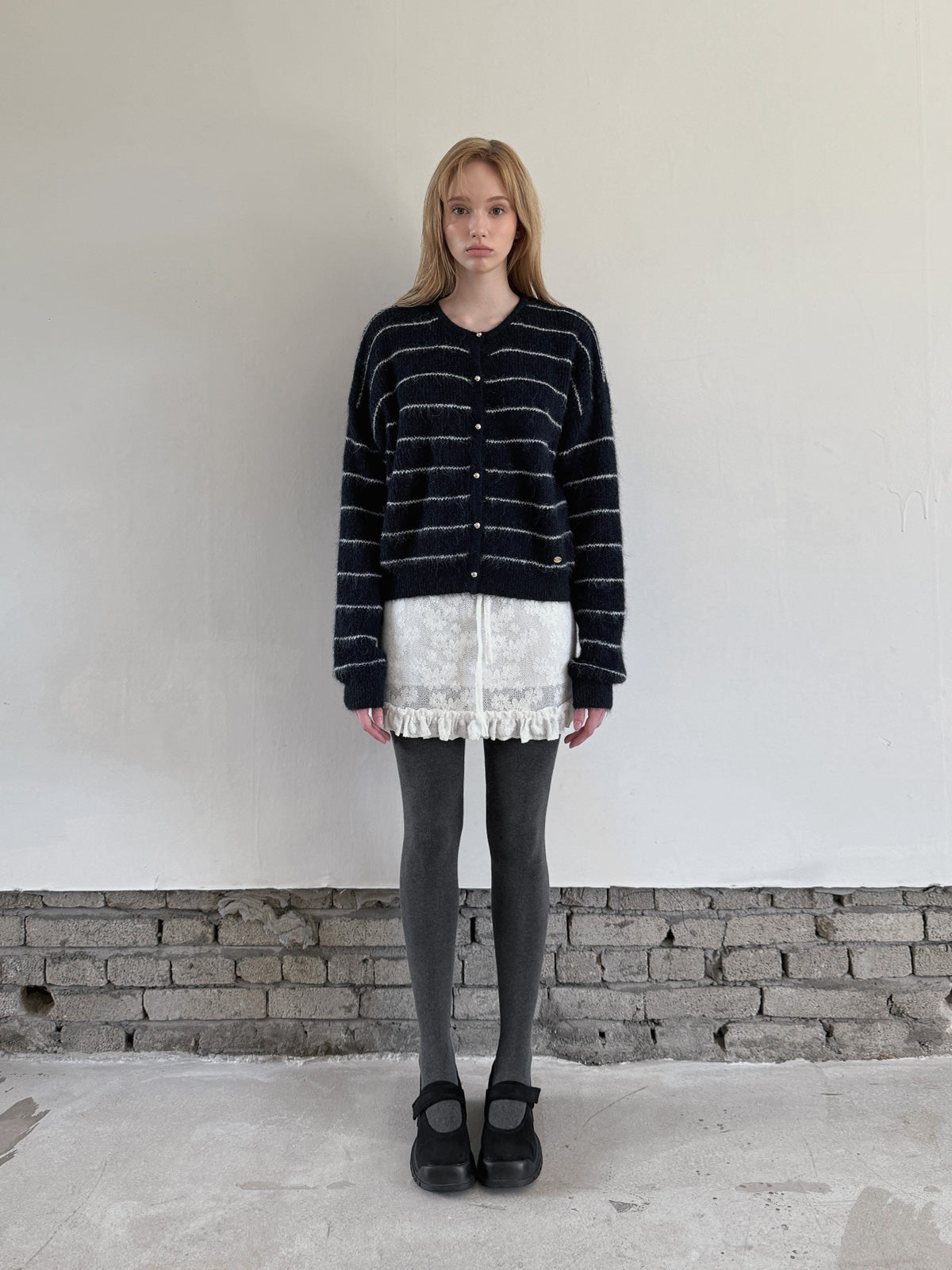 [TWEE] Cardigan a bottoni a righe lavorato a maglia