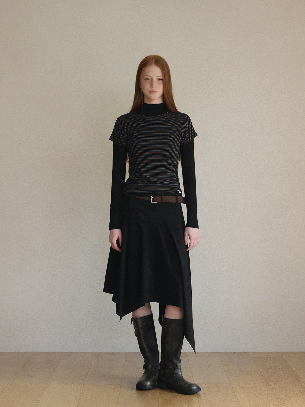 [TWEE] Aden Asymmetrical Suede Midi Skirt (with Belt Set)