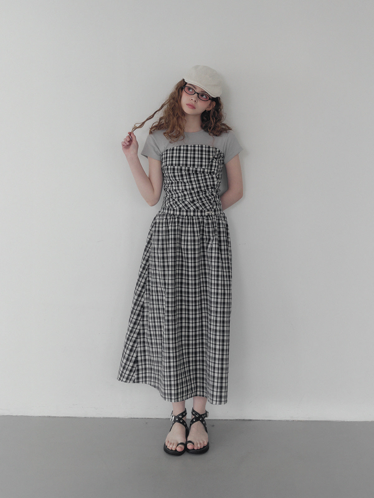 [TWEE] Vinci pattern pintuck long dress