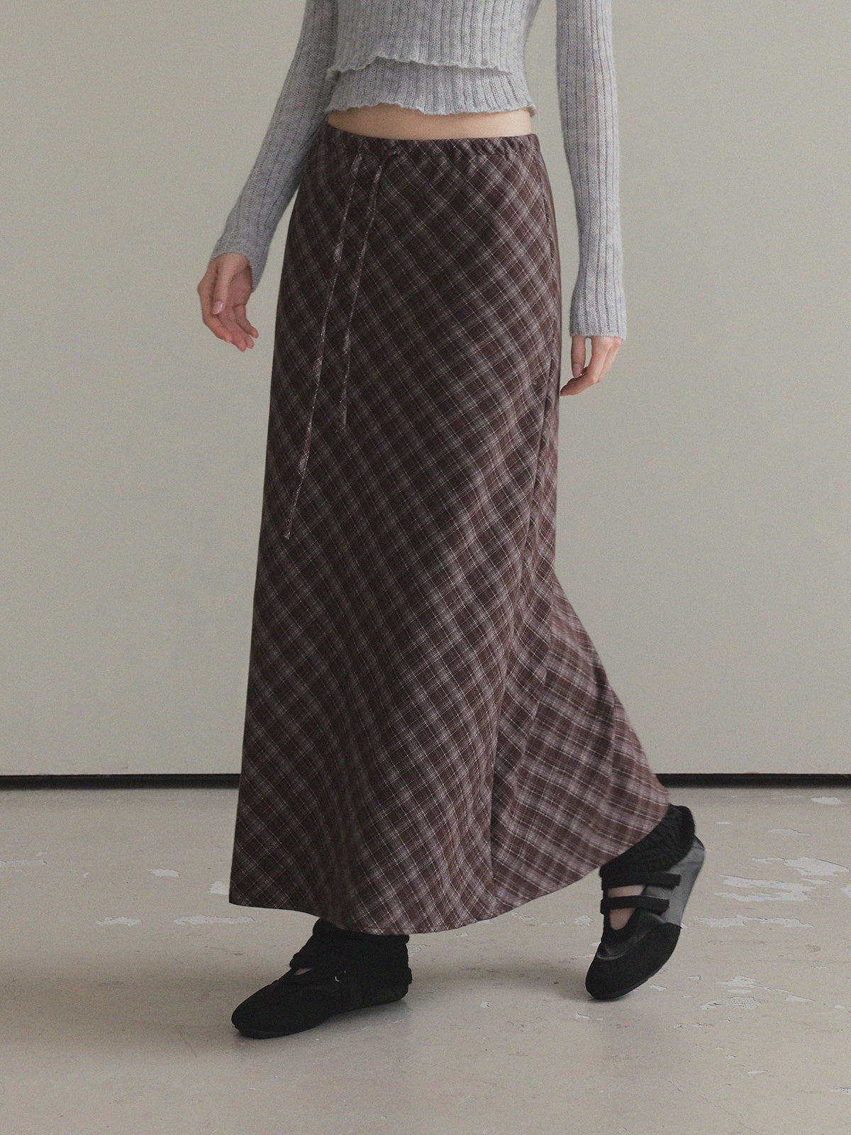【TWEE】Bilson Check Banding Long Skirt