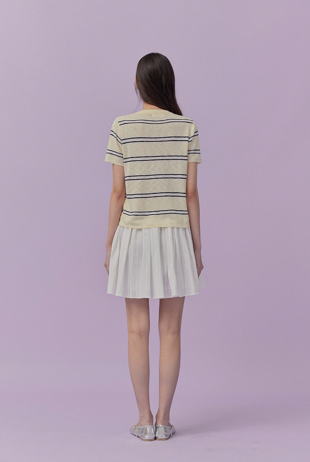 [TWEE] Neko Scarf Stripe Short-Sleeve Knit