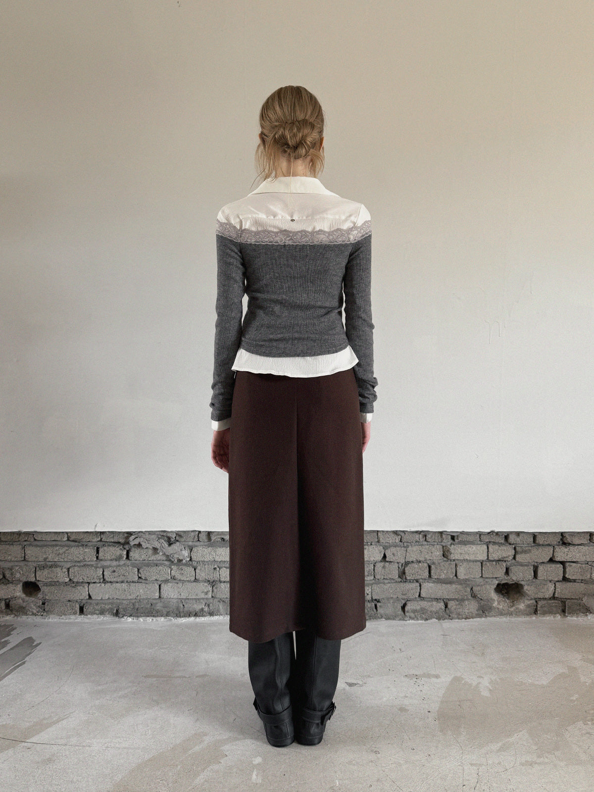 [TWEE] Nize Spitzen-Lochmuster Off-Shoulder Langarmshirt