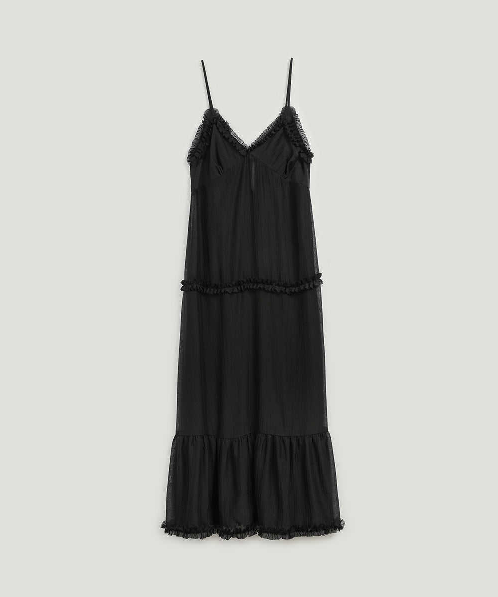 [TWEE] Mille See-Through Frill Sleeveless Long Dress