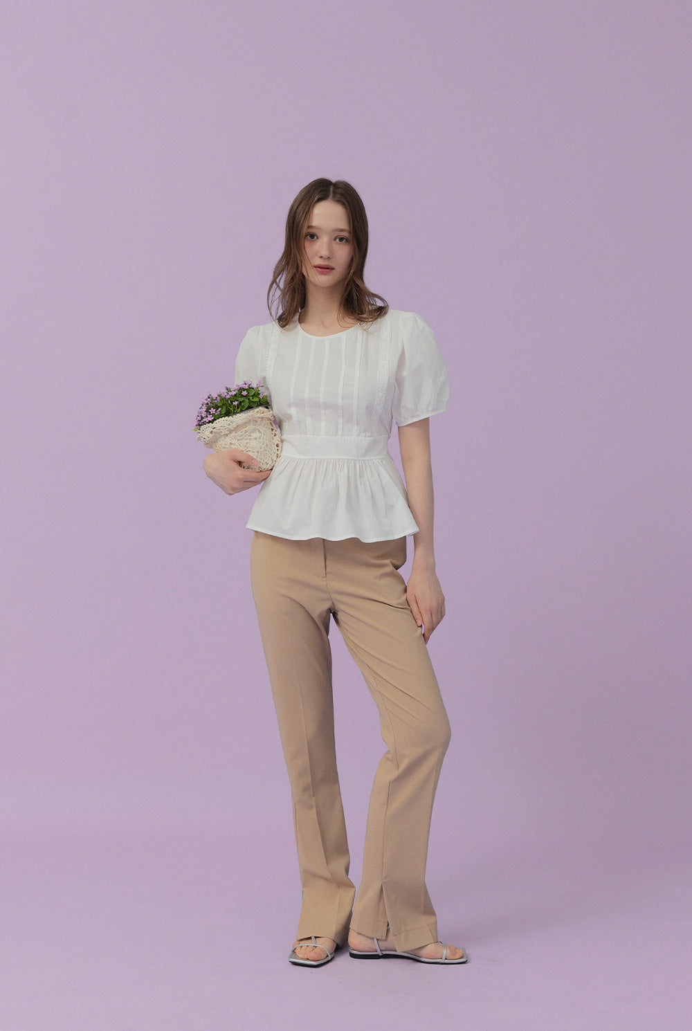 [TWEE] Milward Pintuck Puff Short-Sleeve Blouse