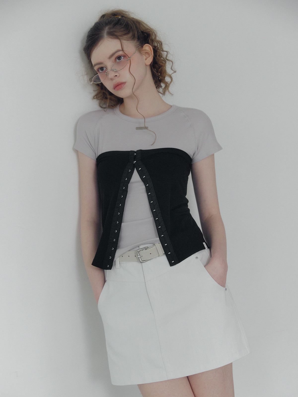 [TWEE] Jeden rivet panel cotton mini skirt (belt set)