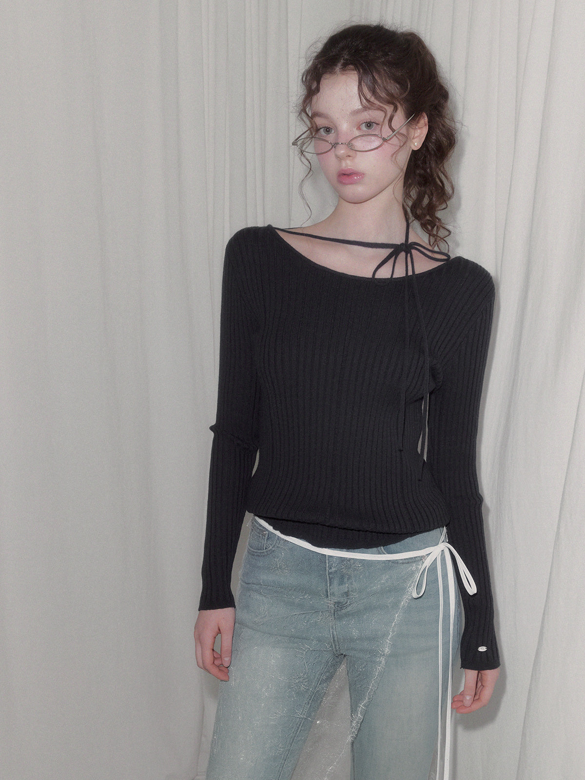 [TWEE] Lumen Strap Ribbed Long Sleeve Knit