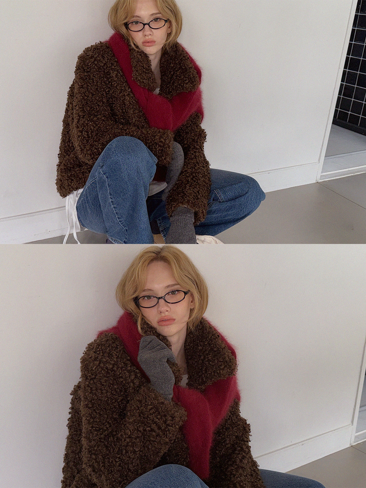 [TWEE] 썩은 와이드 칼라 테디 퍼 재킷