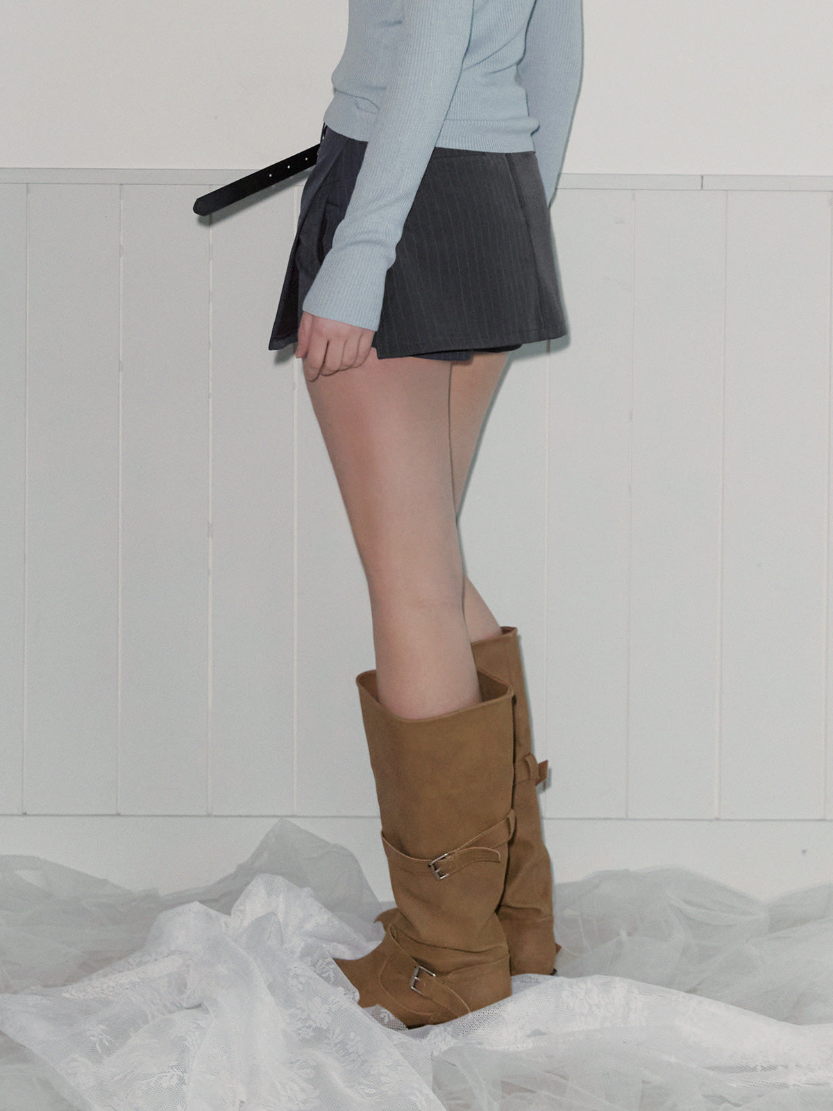 [TWEE] Selfin ストライプミニスコート（ベルトセット）