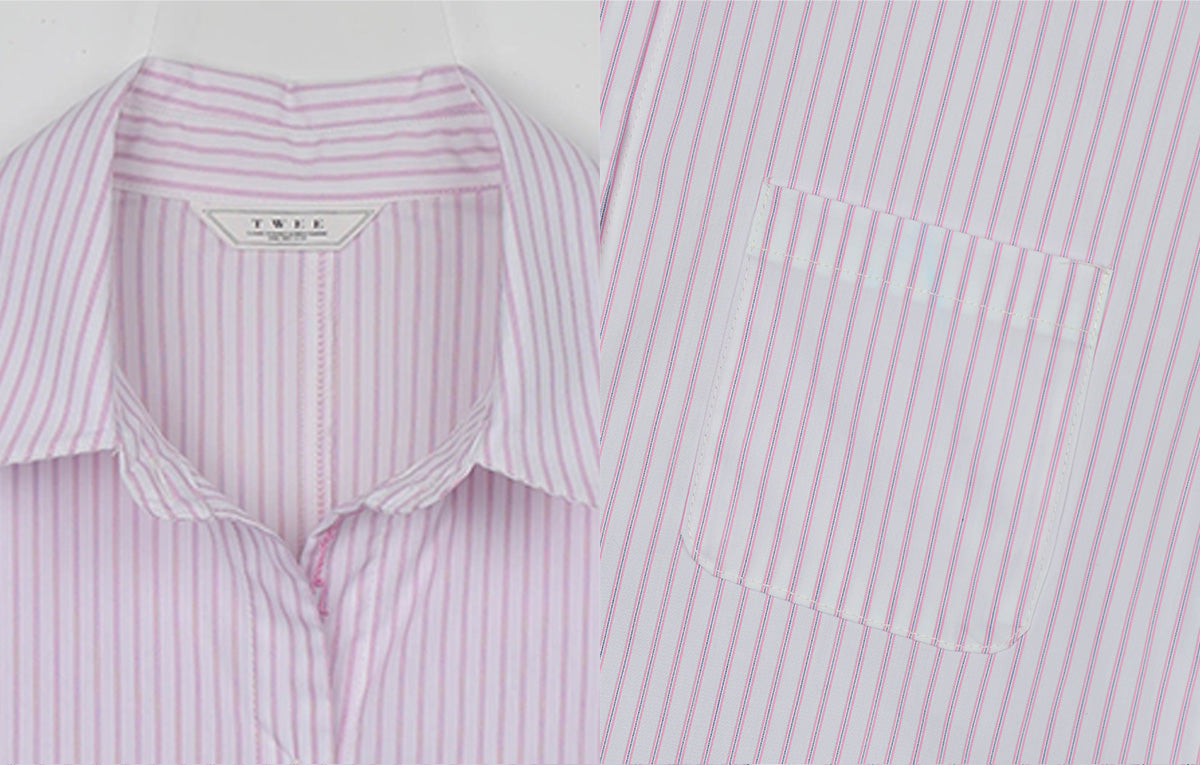 [TWEE] Ronty Stripe Embroidered Pocket Long Sleeve Shirt