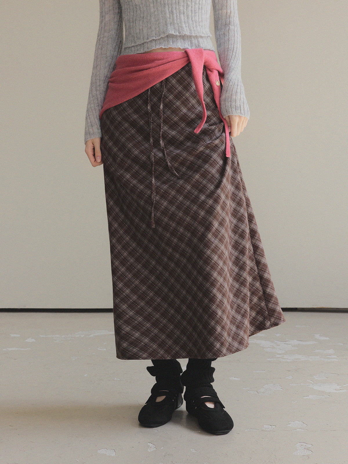 【TWEE】Bilson Check Banding Long Skirt